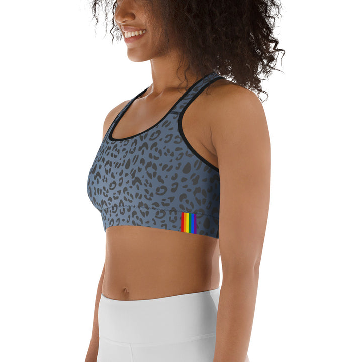 Rainbow Pride Flash Blue Leopard Print Sports Bra Sports Bras The Rainbow Stores