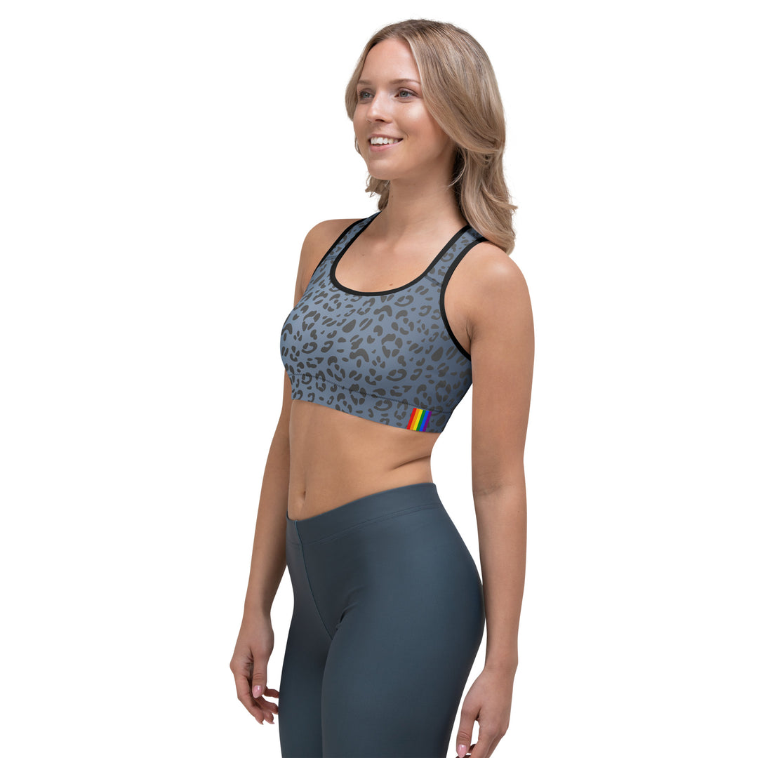 Rainbow Pride Flash Blue Leopard Print Sports Bra Sports Bras The Rainbow Stores