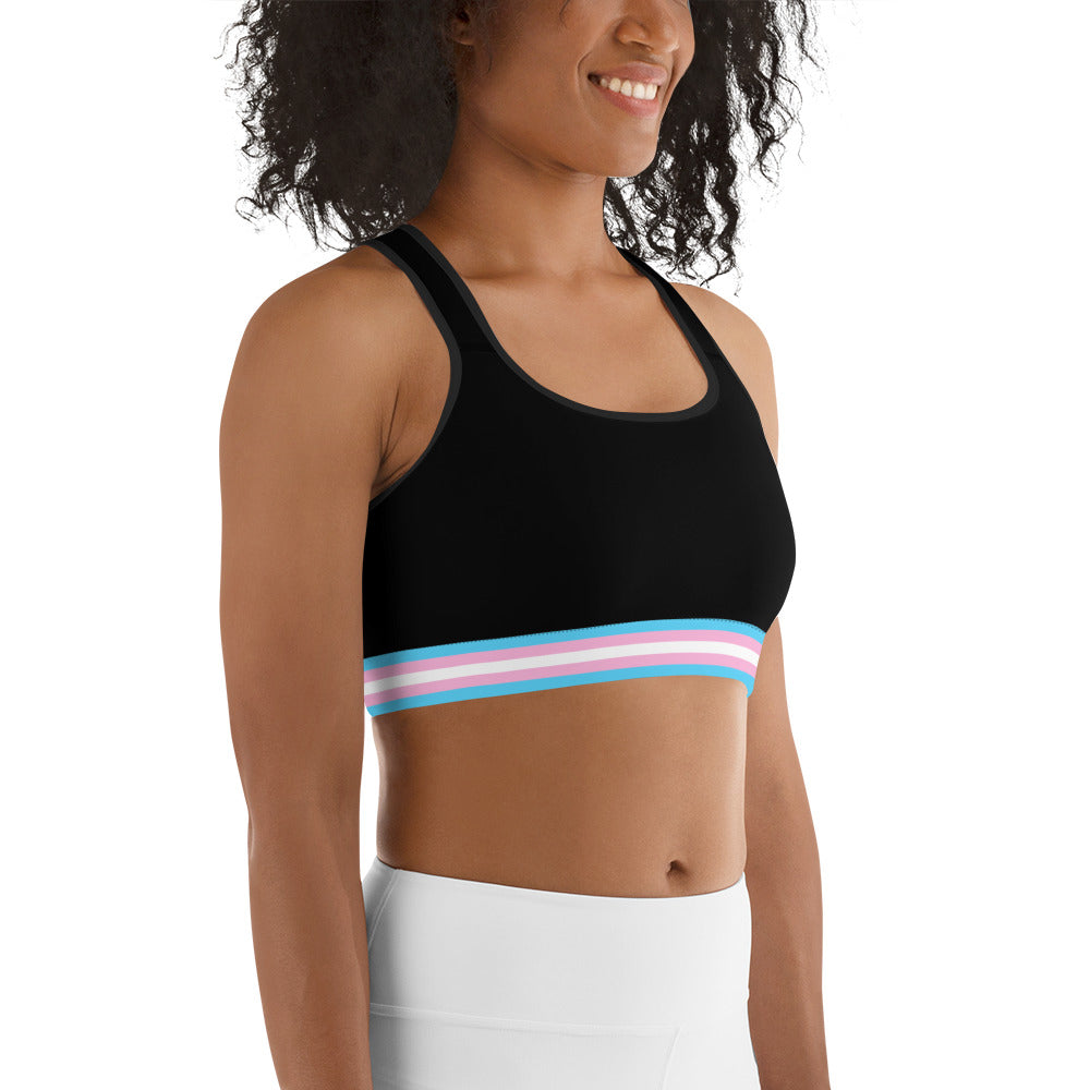 Trans Pride Flag Trim Sports Bra (Black) Sports Bras The Rainbow Stores