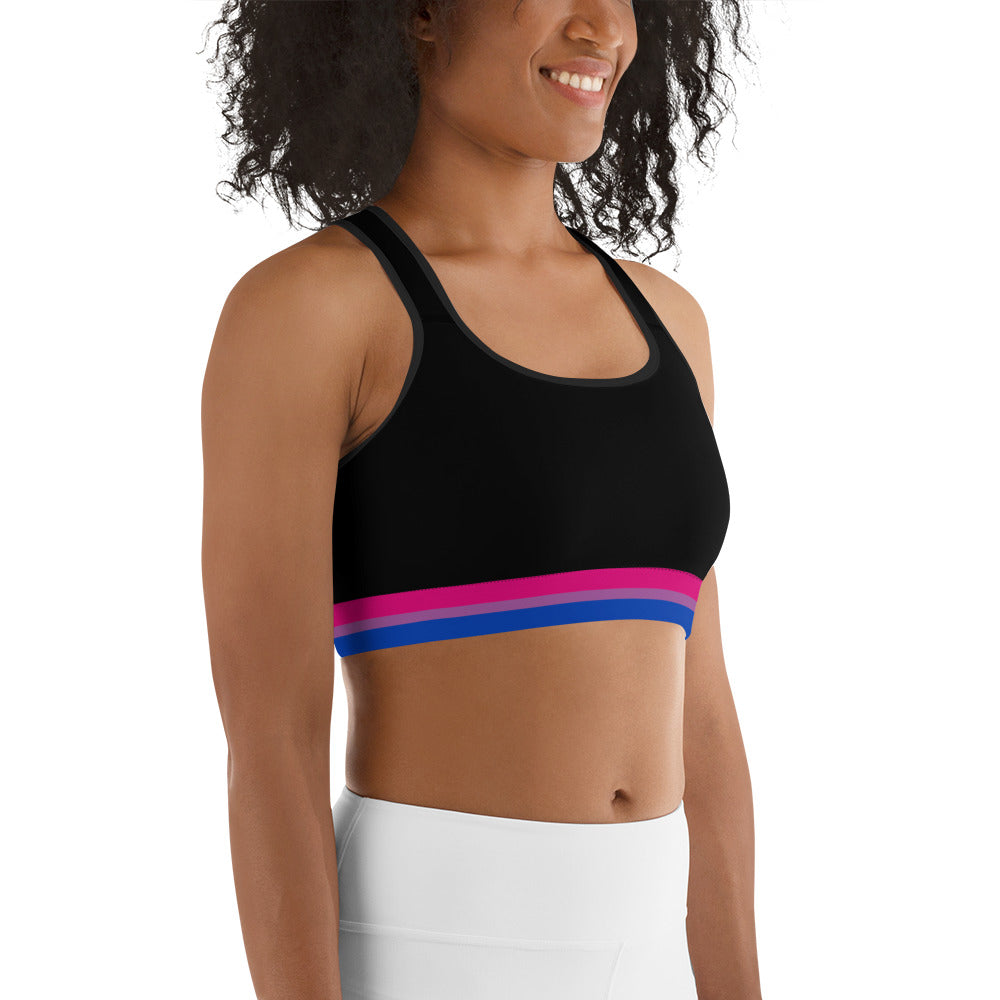 Bisexual Pride Flag Trim Sports Bra (Black) Sports Bras The Rainbow Stores