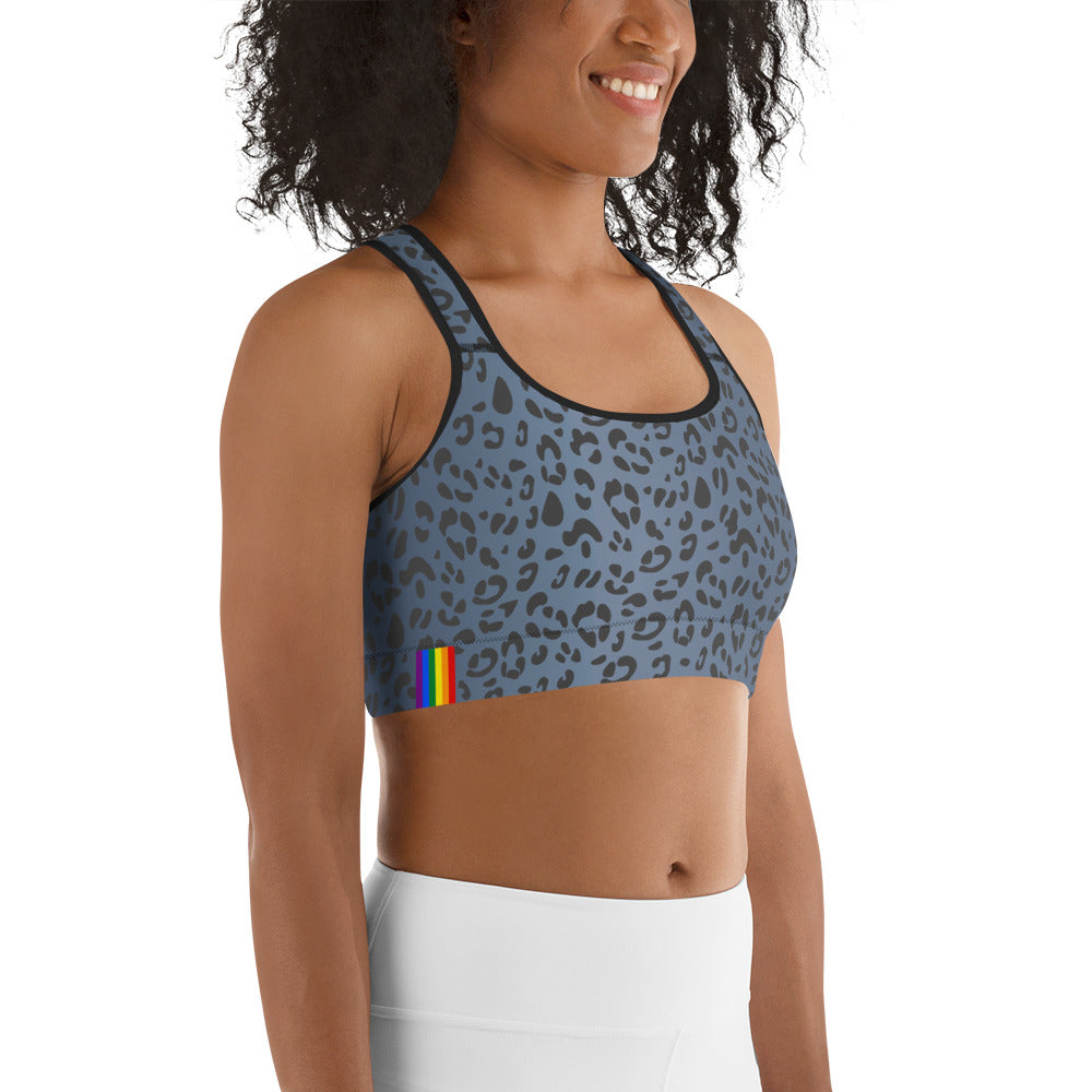 Rainbow Pride Flash Blue Leopard Print Sports Bra Sports Bras The Rainbow Stores