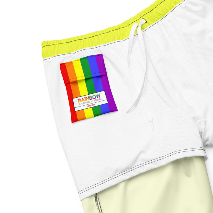 Neon Yellow Swimming Trunks with Rainbow Pocket Swimwear The Rainbow Stores