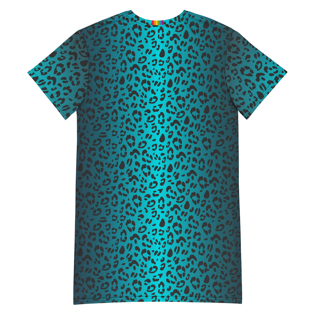 Aqua Leopard Print T shirt Dress