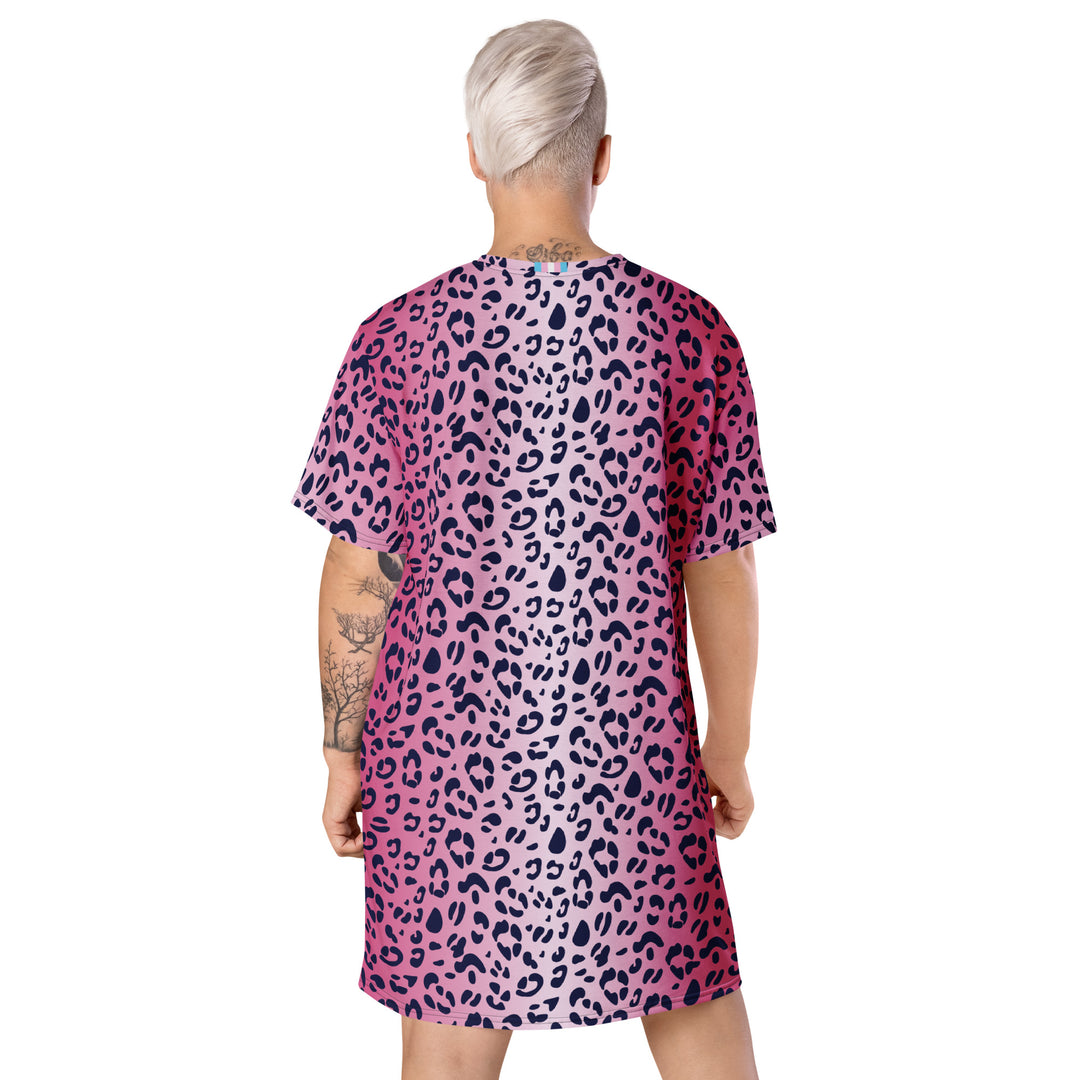 Pink Leopard T shirt Dress With Trans Collar Flag