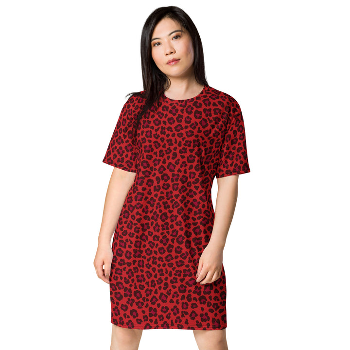 Red leopard print t shirt dress on sale