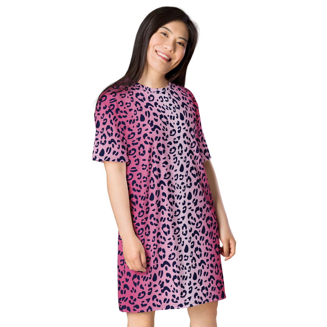 Pink Leopard Print T-shirt Dress Dresses The Rainbow Stores