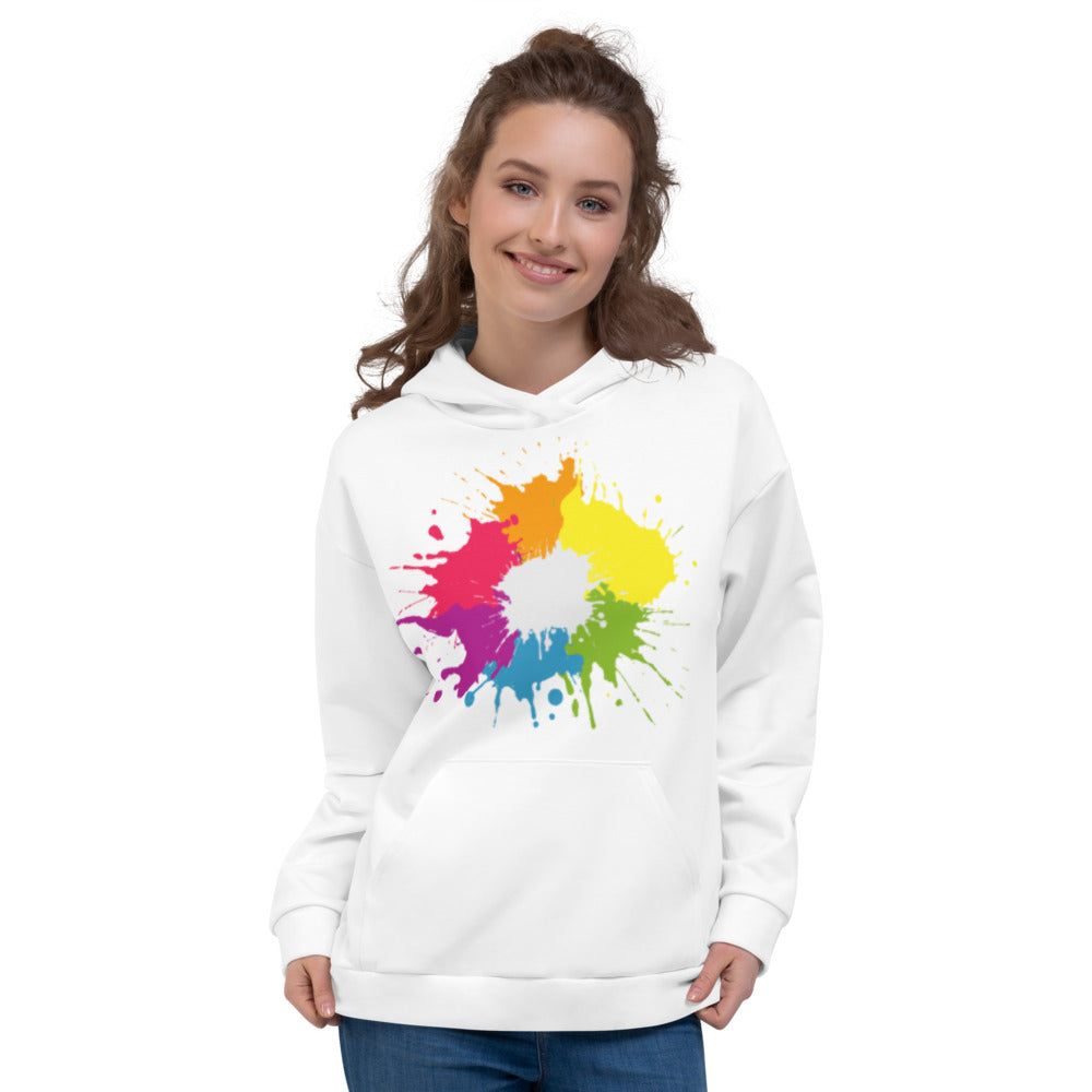 White Rainbow Paint Splatter Hoodie Hoodies AOP The Rainbow Stores