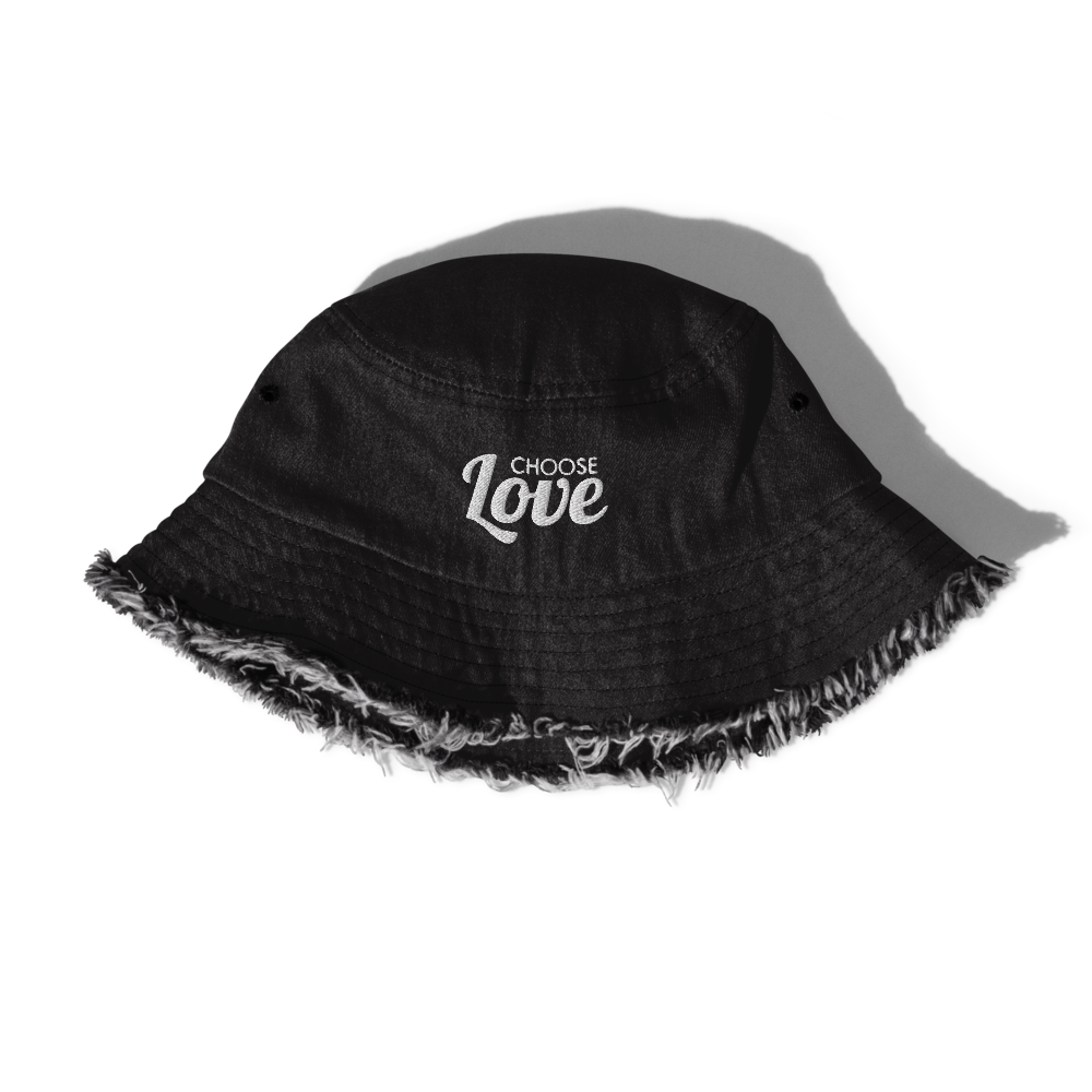 Choose Love Distressed Denim Bucket Hat Hats The Rainbow Stores