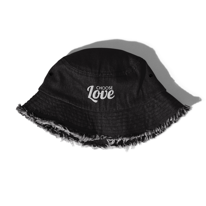 Choose Love Distressed Denim Bucket Hat Hats The Rainbow Stores