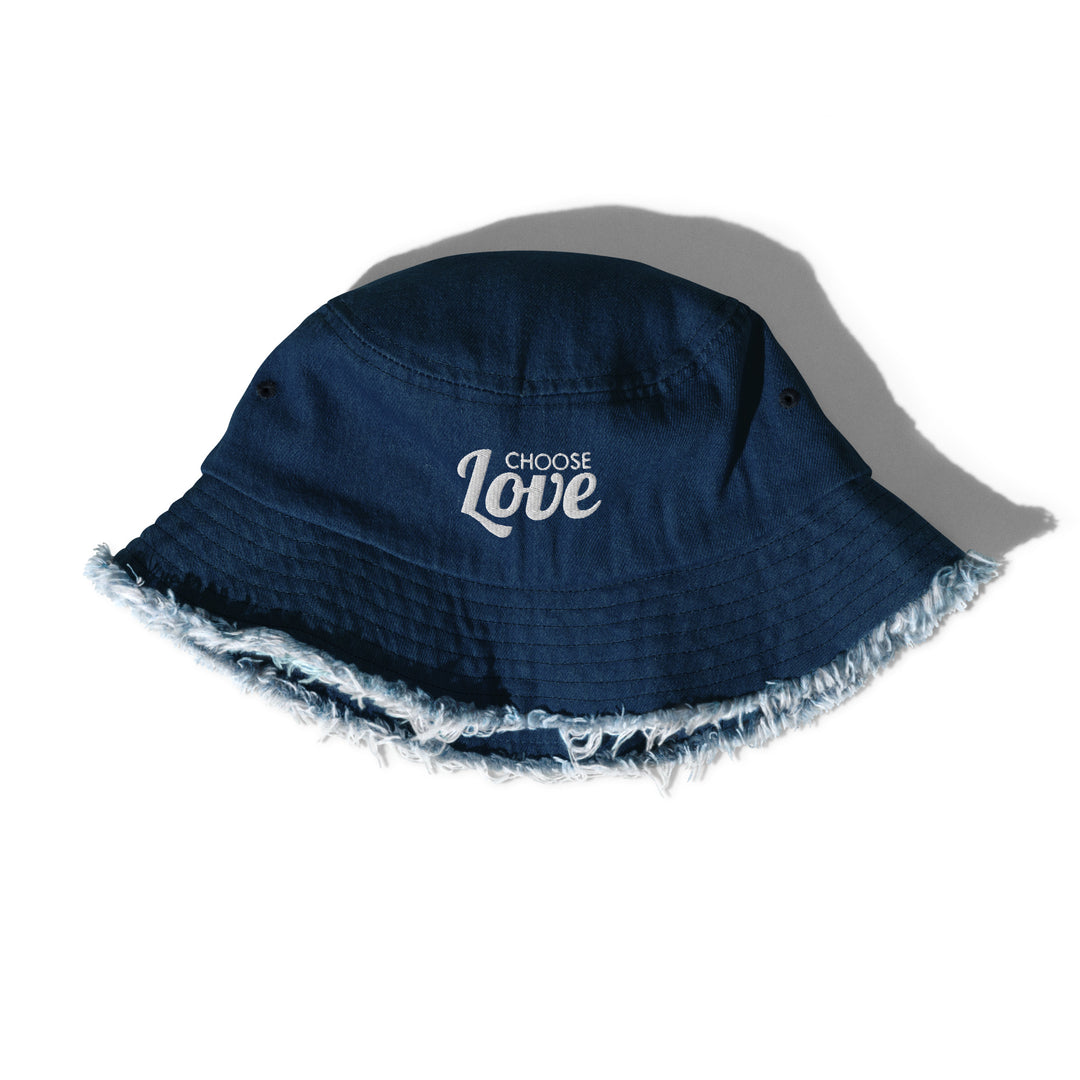 Choose Love Distressed Denim Bucket Hat Hats The Rainbow Stores