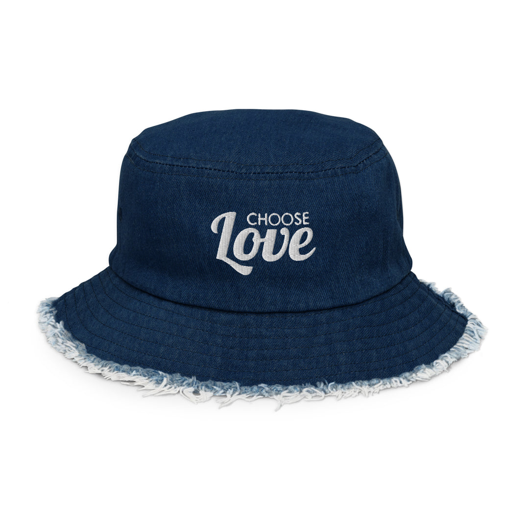 Choose Love Distressed Denim Bucket Hat Hats The Rainbow Stores