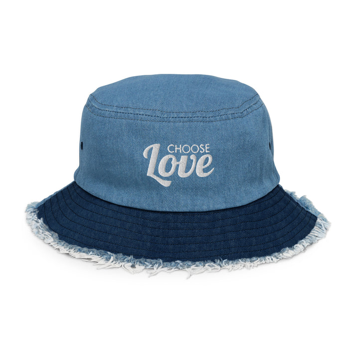 Choose Love Distressed Denim Bucket Hat Hats The Rainbow Stores