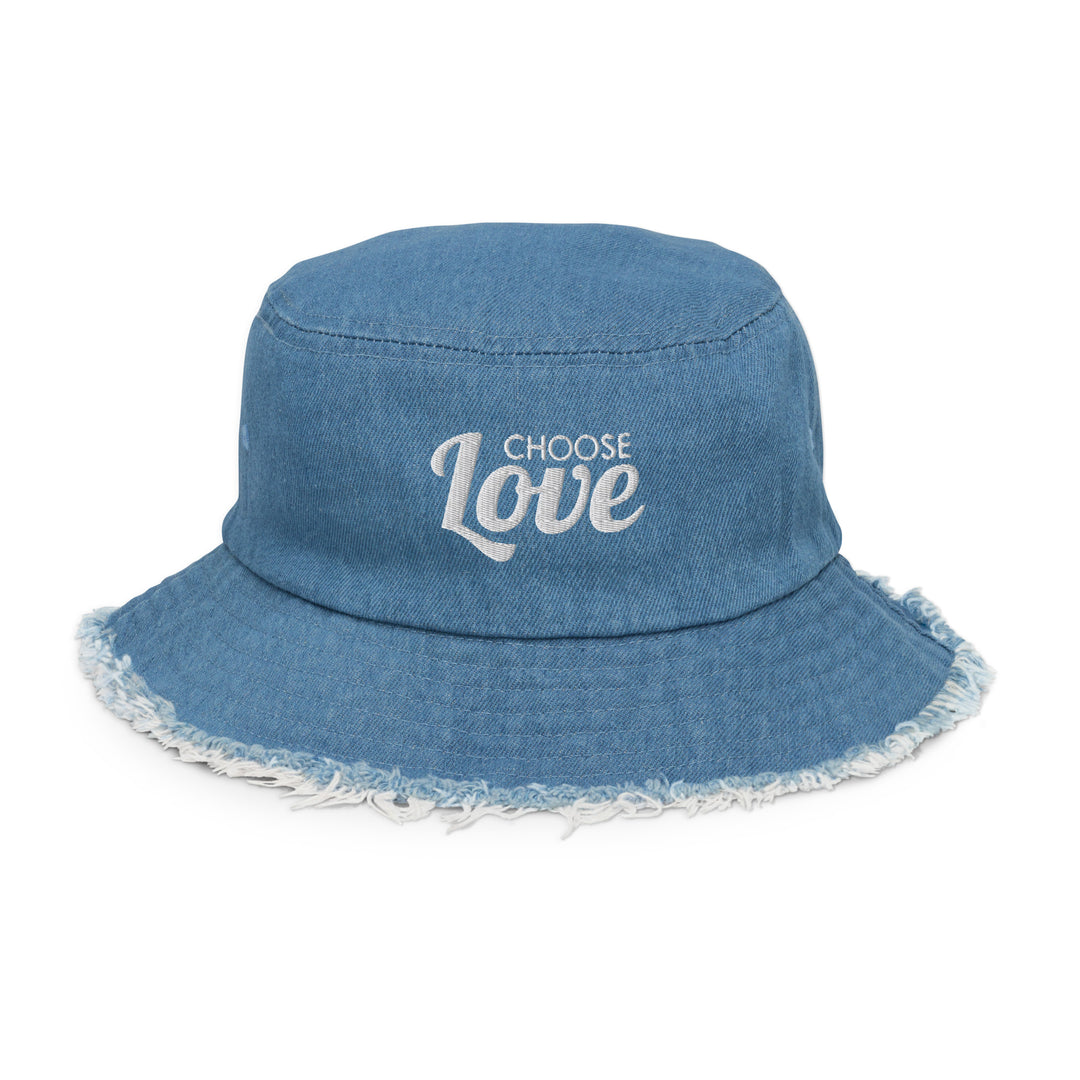 Choose Love Distressed Denim Bucket Hat Hats The Rainbow Stores