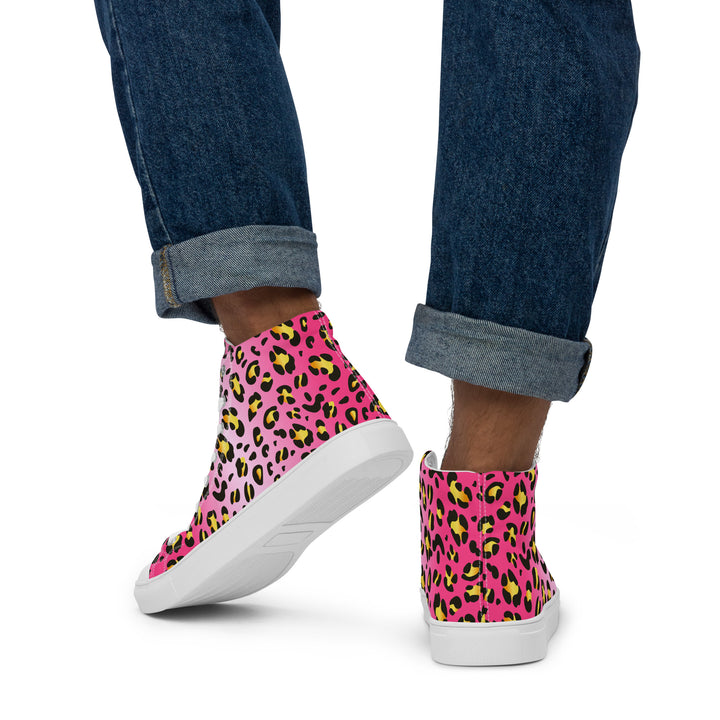 Pink Leopard With Rainbow Pride Flash Hi Tops Trainers (male sizes) High Tops The Rainbow Stores