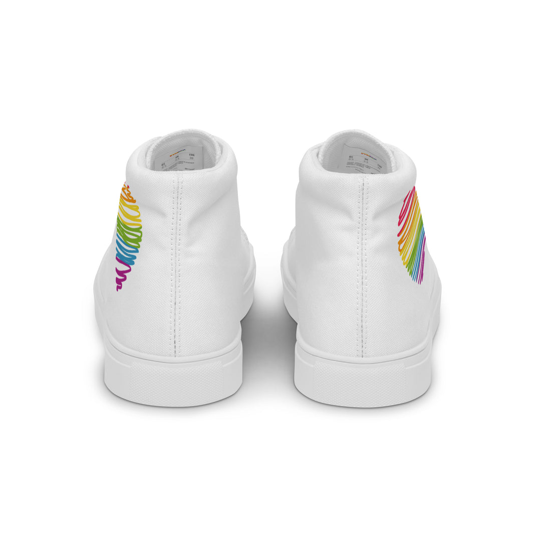 Rainbow Scribble Heart White High Top Trainers (male sizes) High Tops The Rainbow Stores