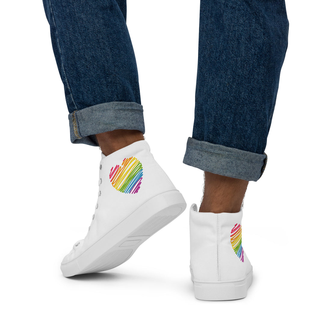 Rainbow Scribble Heart White High Top Trainers (male sizes) High Tops The Rainbow Stores