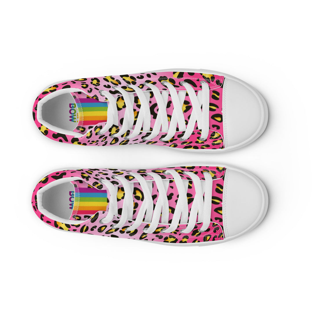 Pink Leopard With Rainbow Pride Flash Hi Tops Trainers (male sizes) High Tops The Rainbow Stores