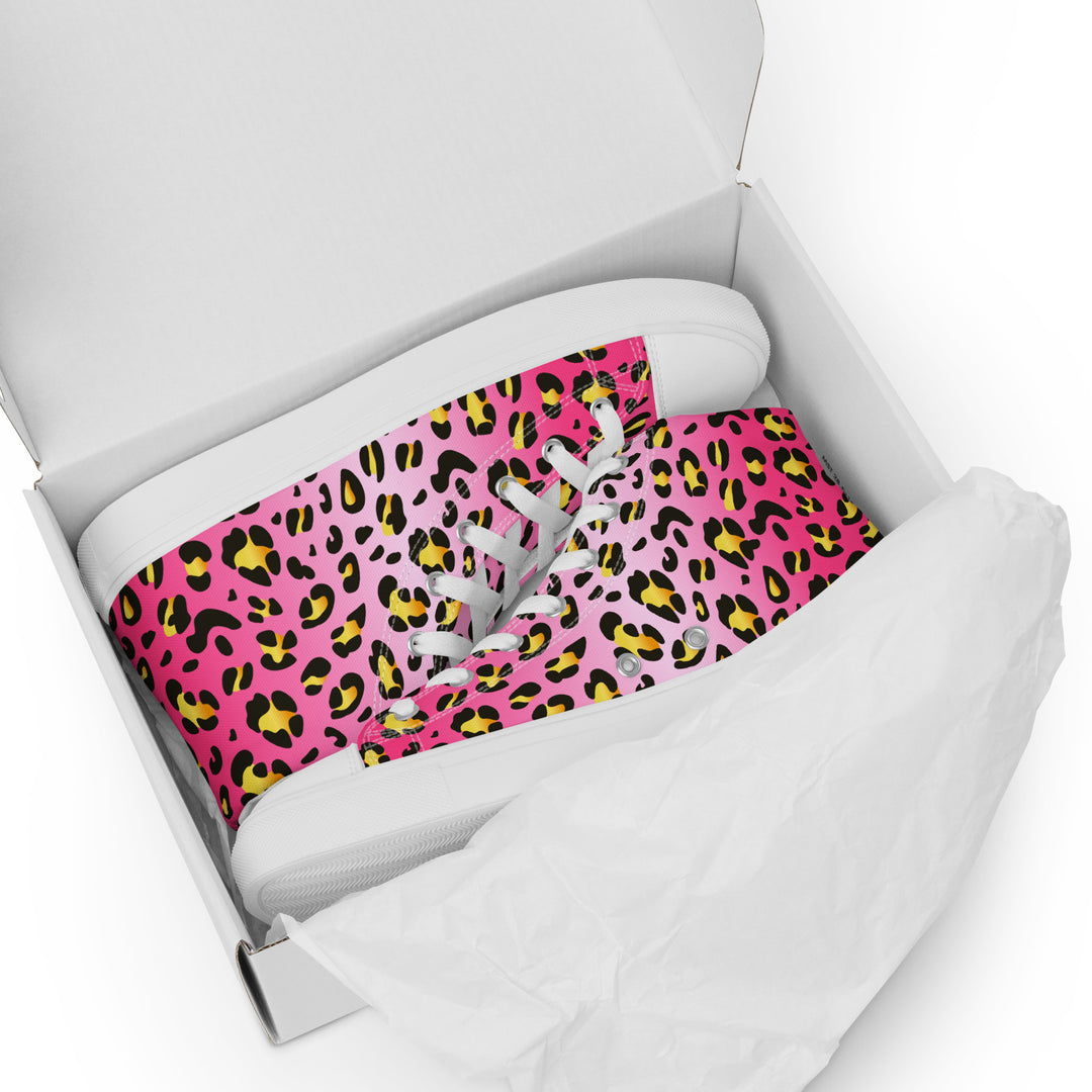 Pink Leopard With Rainbow Pride Flash Hi Tops Trainers (male sizes) High Tops The Rainbow Stores