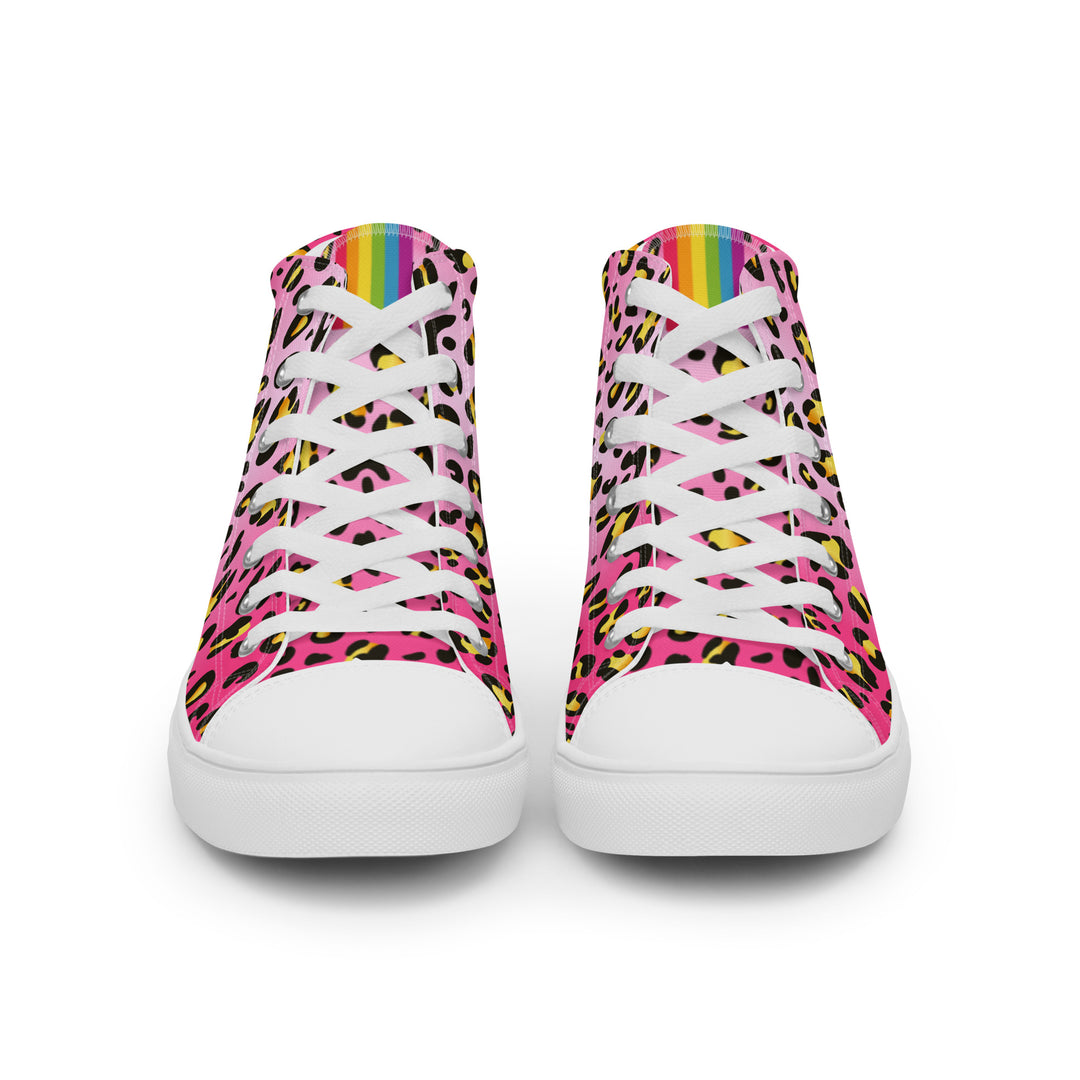 Pink Leopard With Rainbow Pride Flash Hi Tops Trainers (male sizes) High Tops The Rainbow Stores