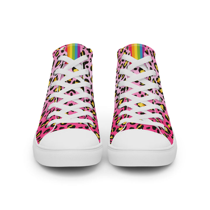 Pink Leopard With Rainbow Pride Flash Hi Tops Trainers (male sizes) High Tops The Rainbow Stores