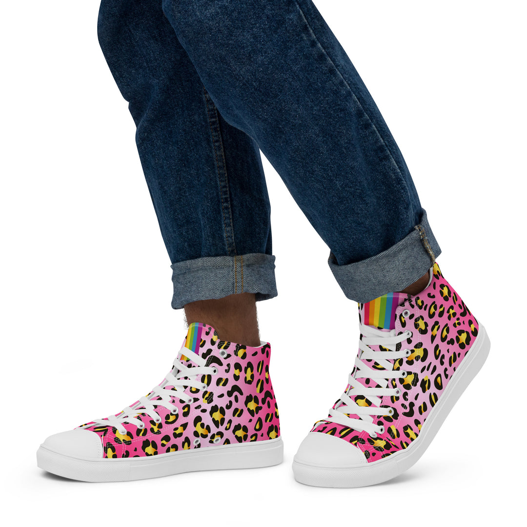 Pink Leopard With Rainbow Pride Flash Hi Tops Trainers (male sizes) High Tops The Rainbow Stores