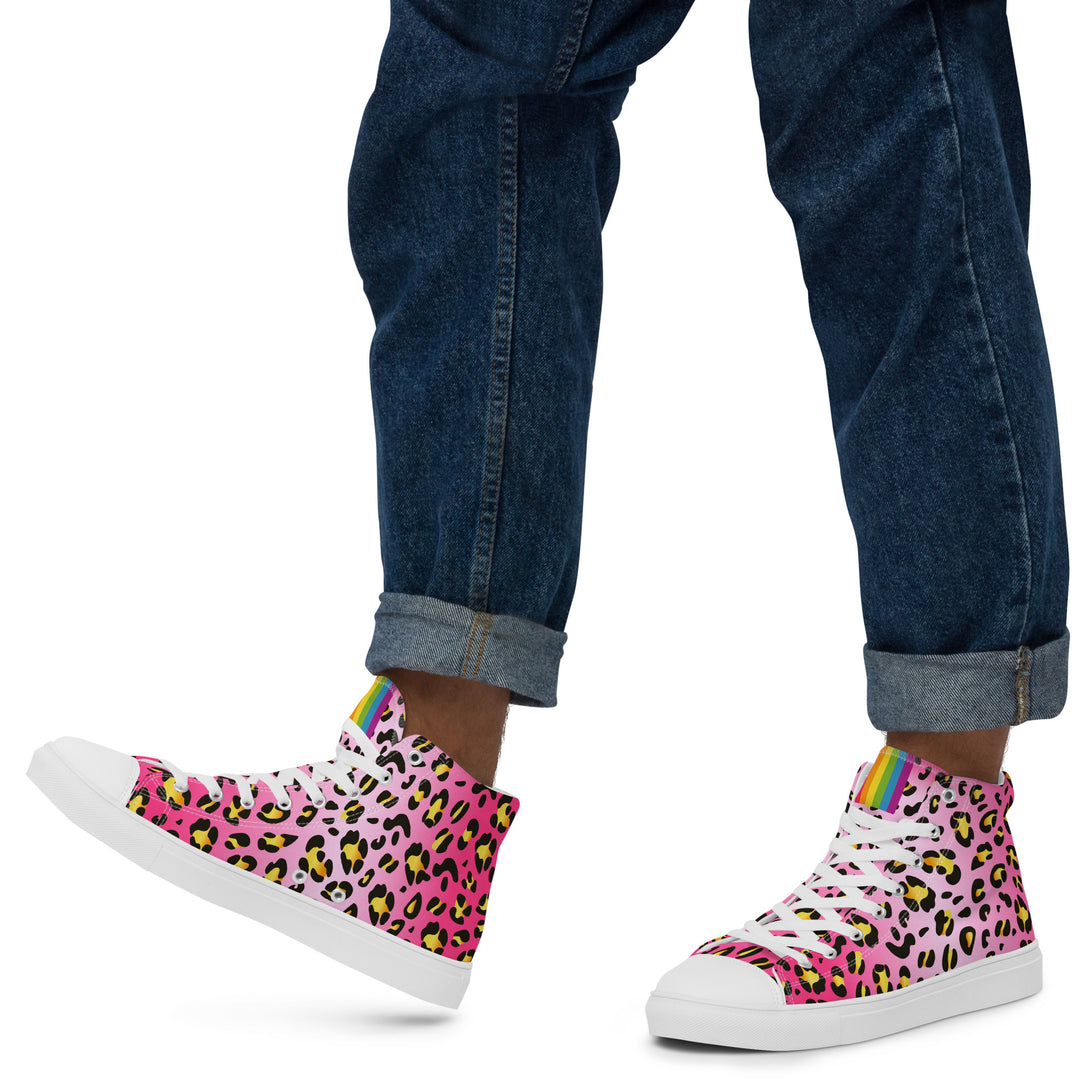 Pink Leopard With Rainbow Pride Flash Hi Tops Trainers (male sizes) High Tops The Rainbow Stores