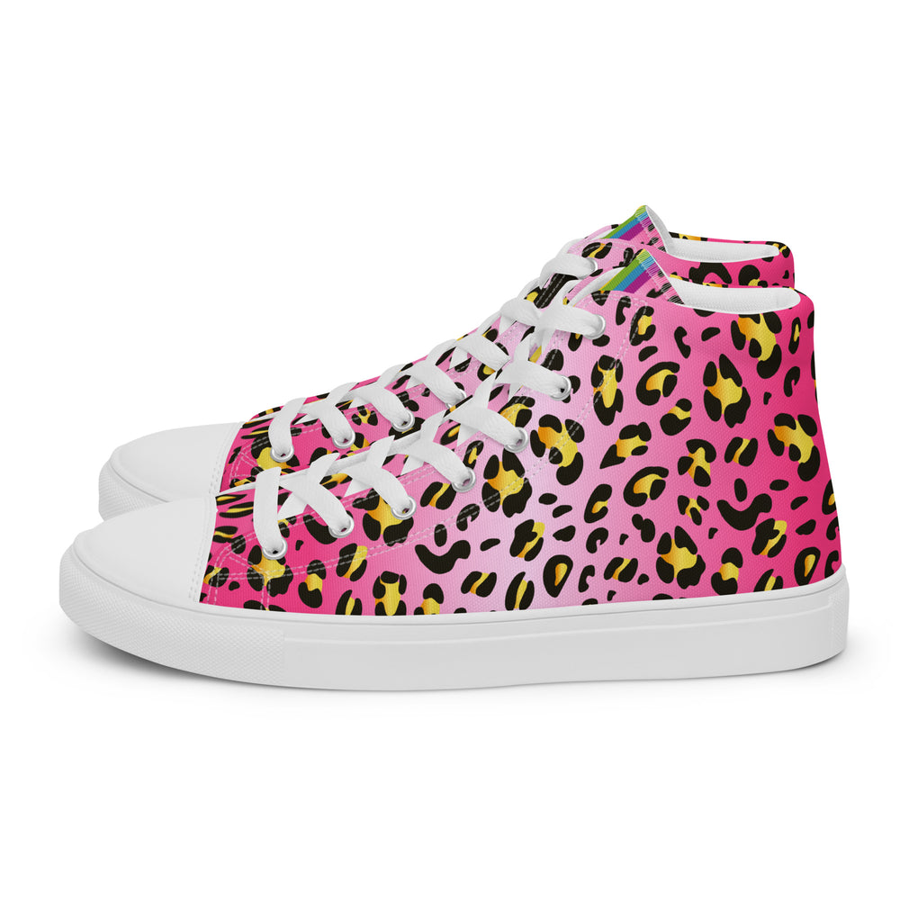 Pink Leopard With Rainbow Pride Flash Hi Tops Trainers (male sizes) High Tops The Rainbow Stores