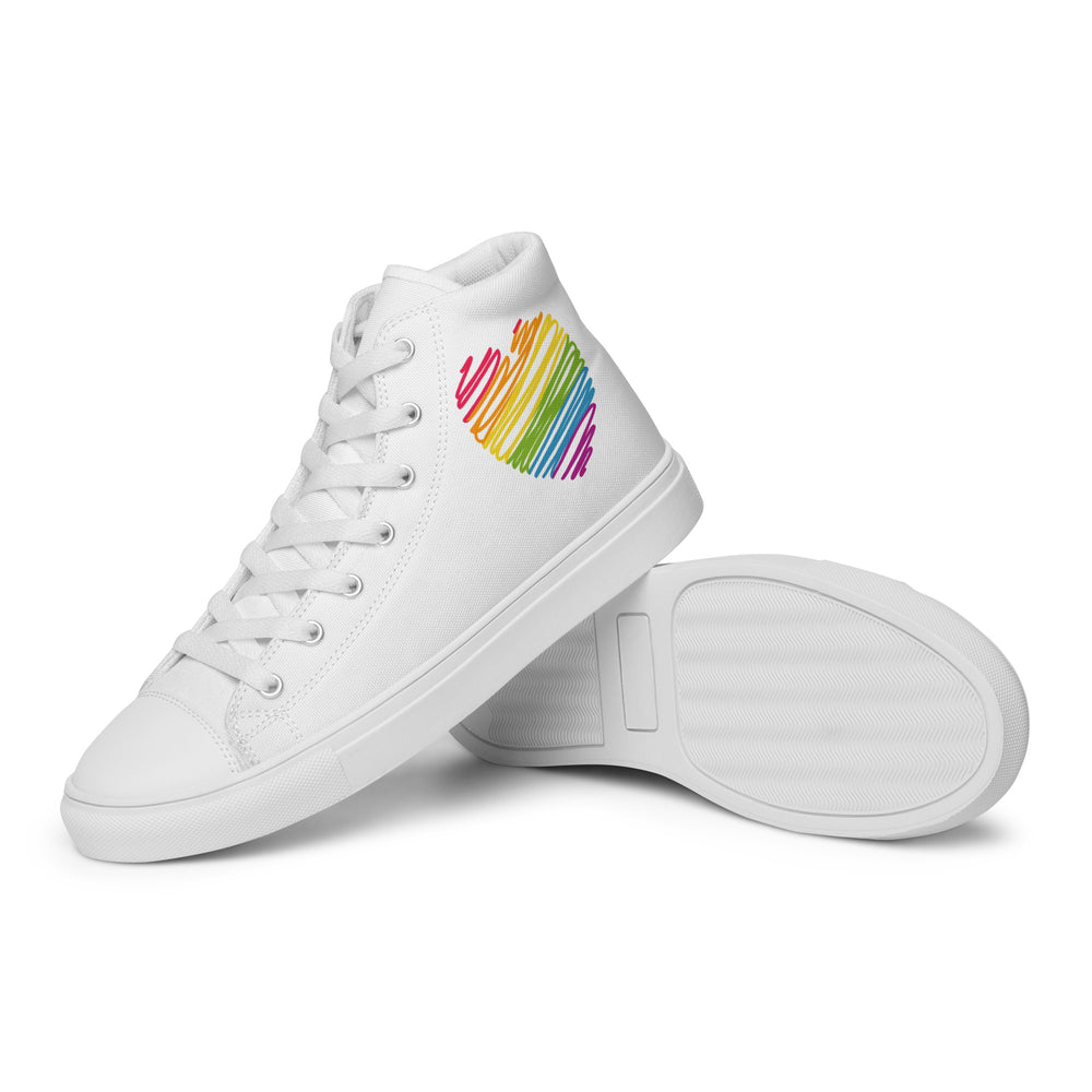 Rainbow Scribble Heart White High Top Trainers (male sizes) High Tops The Rainbow Stores