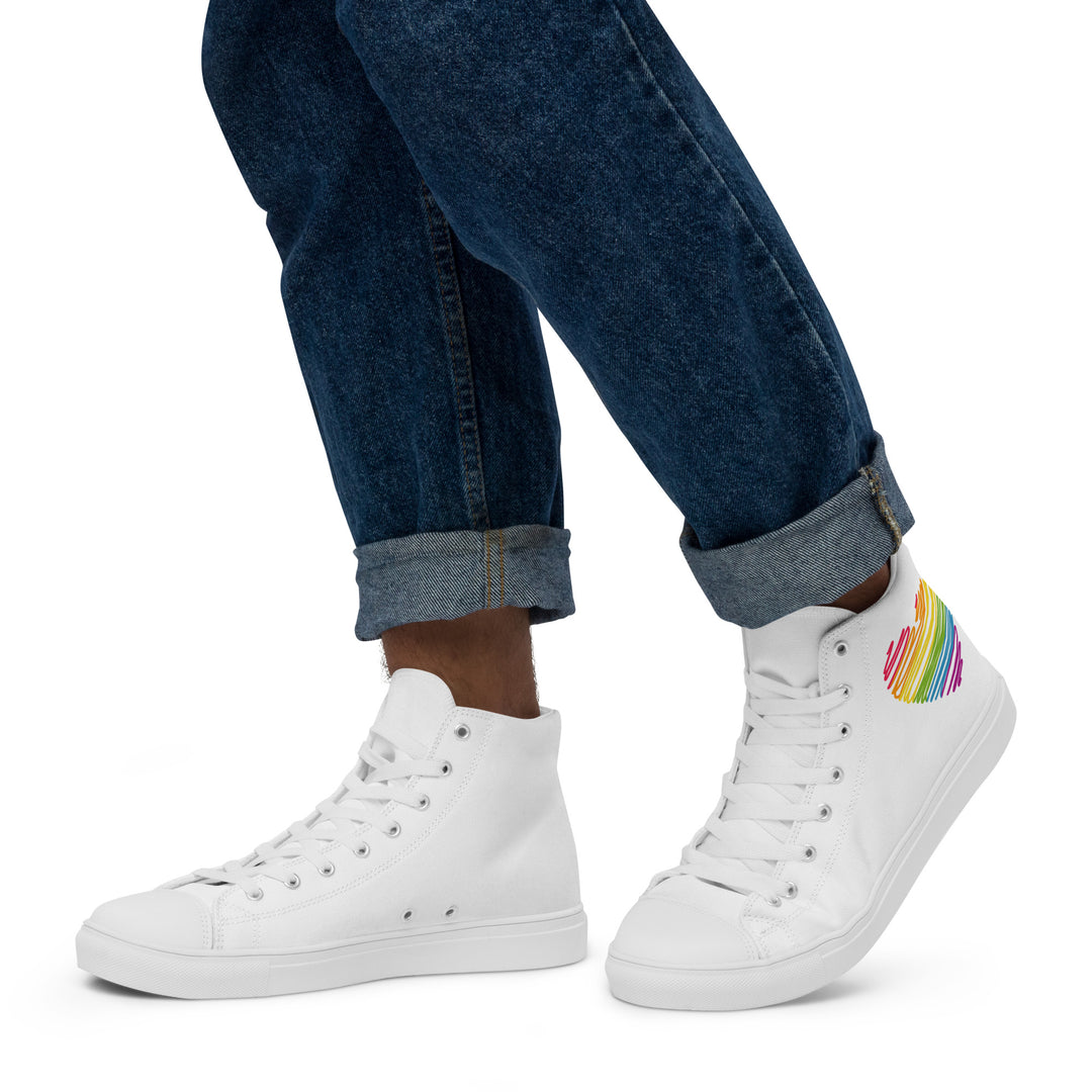 Rainbow Scribble Heart White High Top Trainers (male sizes) High Tops The Rainbow Stores