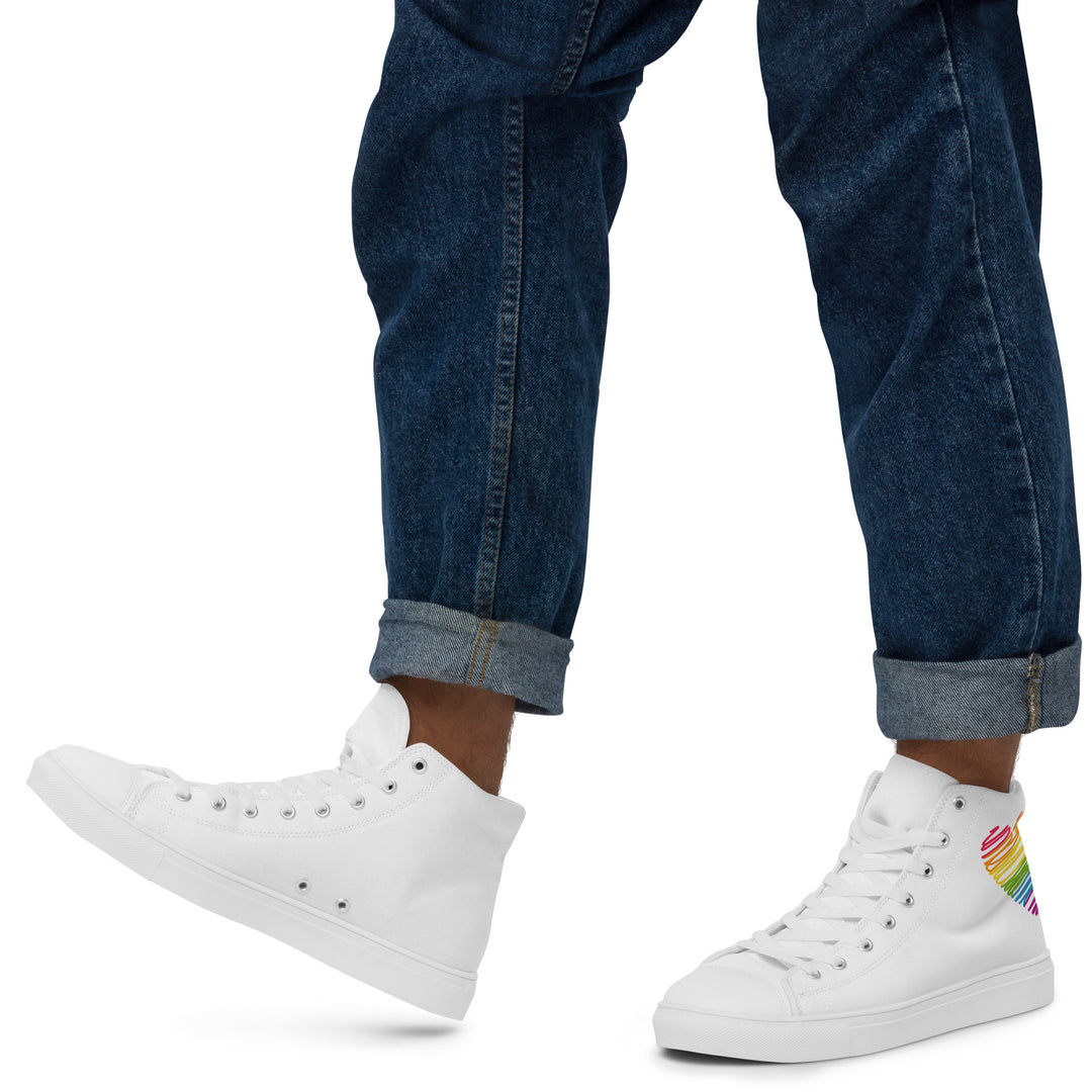 Rainbow Scribble Heart White High Top Trainers (male sizes) High Tops The Rainbow Stores