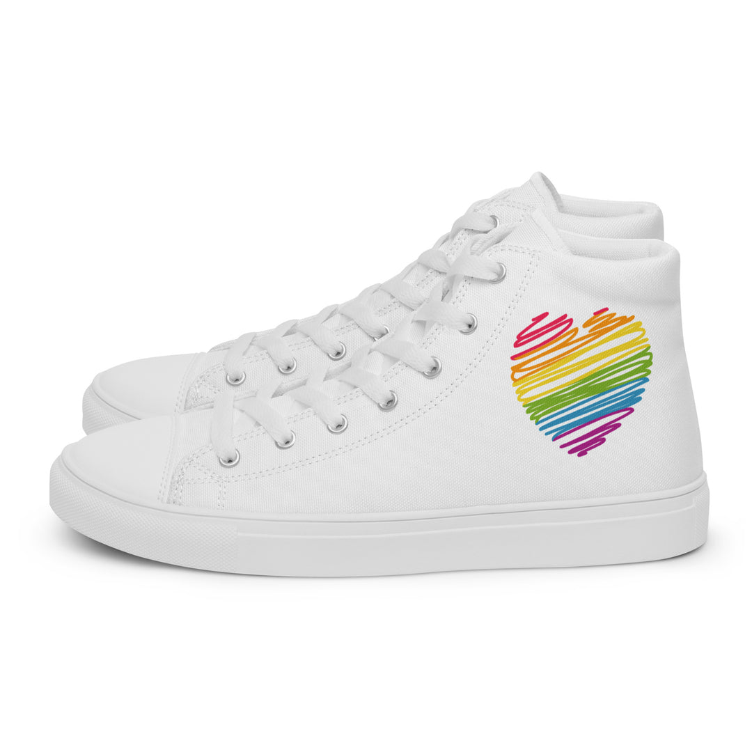 Rainbow Scribble Heart White High Top Trainers (male sizes) High Tops The Rainbow Stores