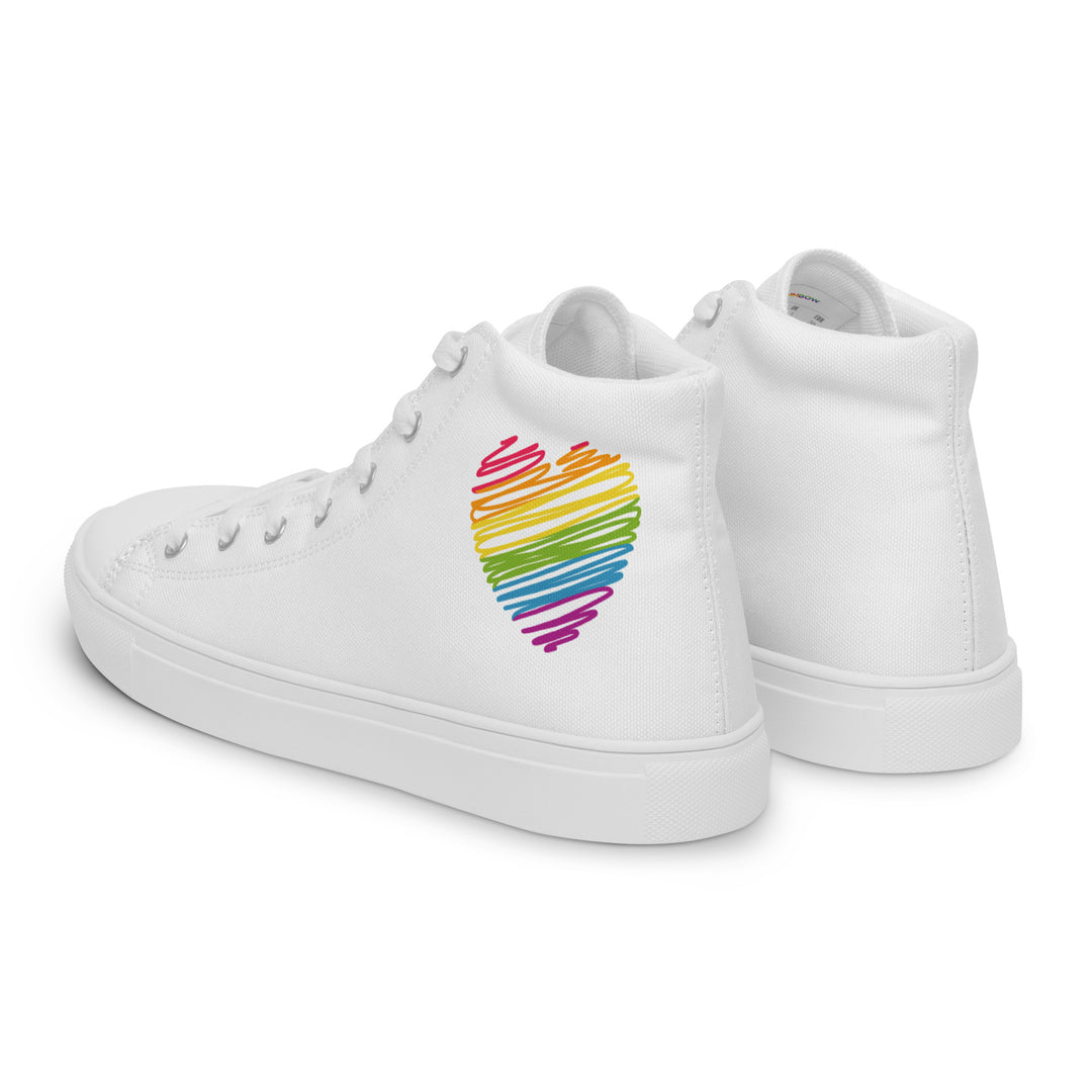 Rainbow Scribble Heart White High Top Trainers (male sizes) High Tops The Rainbow Stores