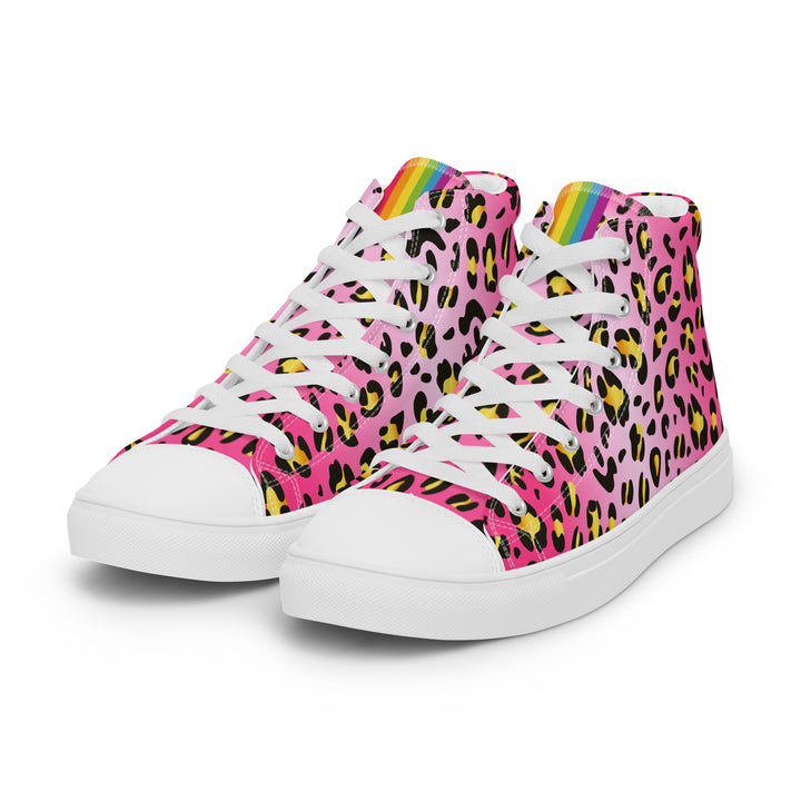 Pink Leopard With Rainbow Pride Flash Hi Tops Trainers (male sizes) High Tops The Rainbow Stores