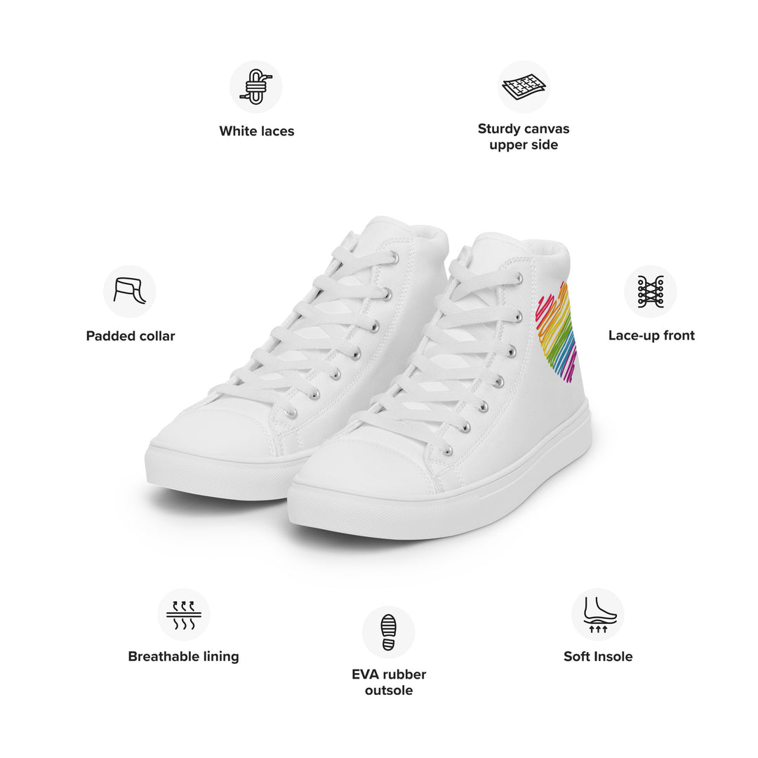 Rainbow Scribble Heart White High Top Trainers (male sizes) High Tops The Rainbow Stores