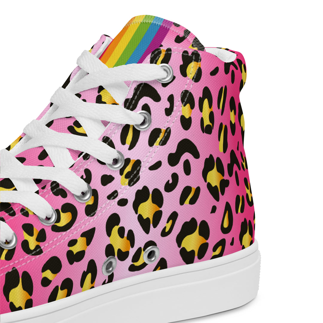 Pink Leopard With Rainbow Pride Flash Hi Tops Trainers (male sizes) High Tops The Rainbow Stores