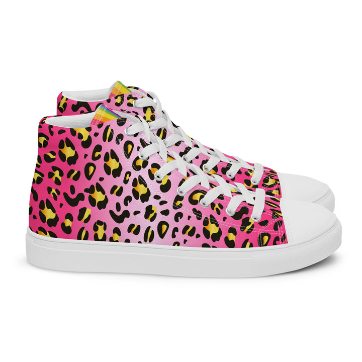 Pink Leopard With Rainbow Pride Flash Hi Tops Trainers (male sizes) High Tops The Rainbow Stores