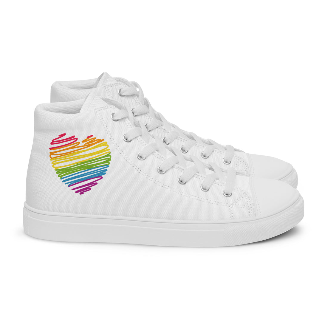 Rainbow Scribble Heart White High Top Trainers (male sizes) High Tops The Rainbow Stores