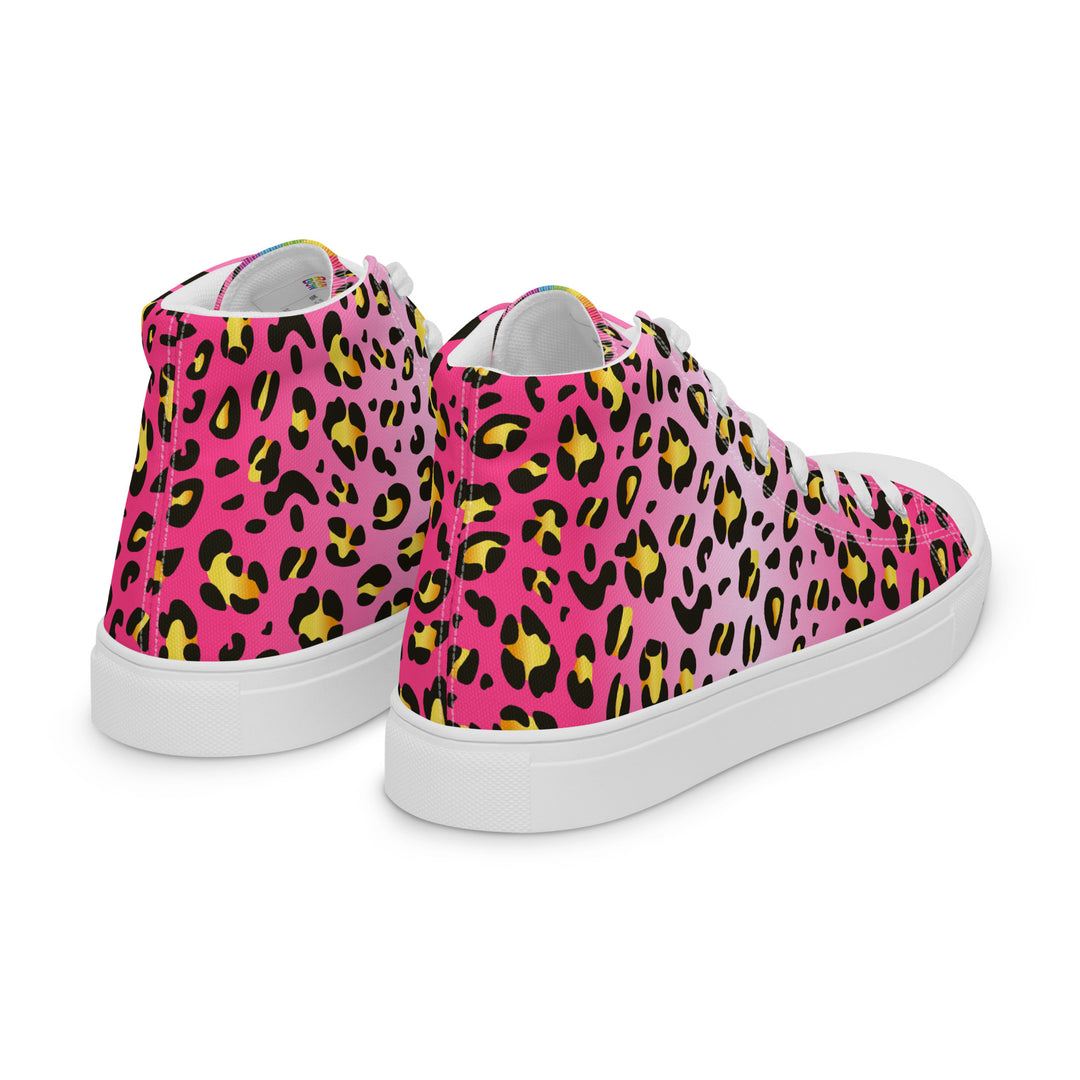 Pink Leopard With Rainbow Pride Flash Hi Tops Trainers (male sizes) High Tops The Rainbow Stores