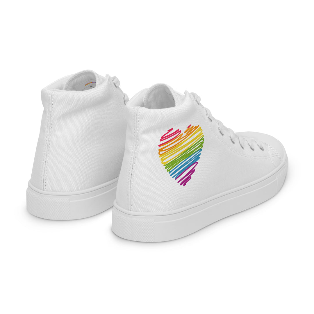 Rainbow Scribble Heart White High Top Trainers (male sizes) High Tops The Rainbow Stores