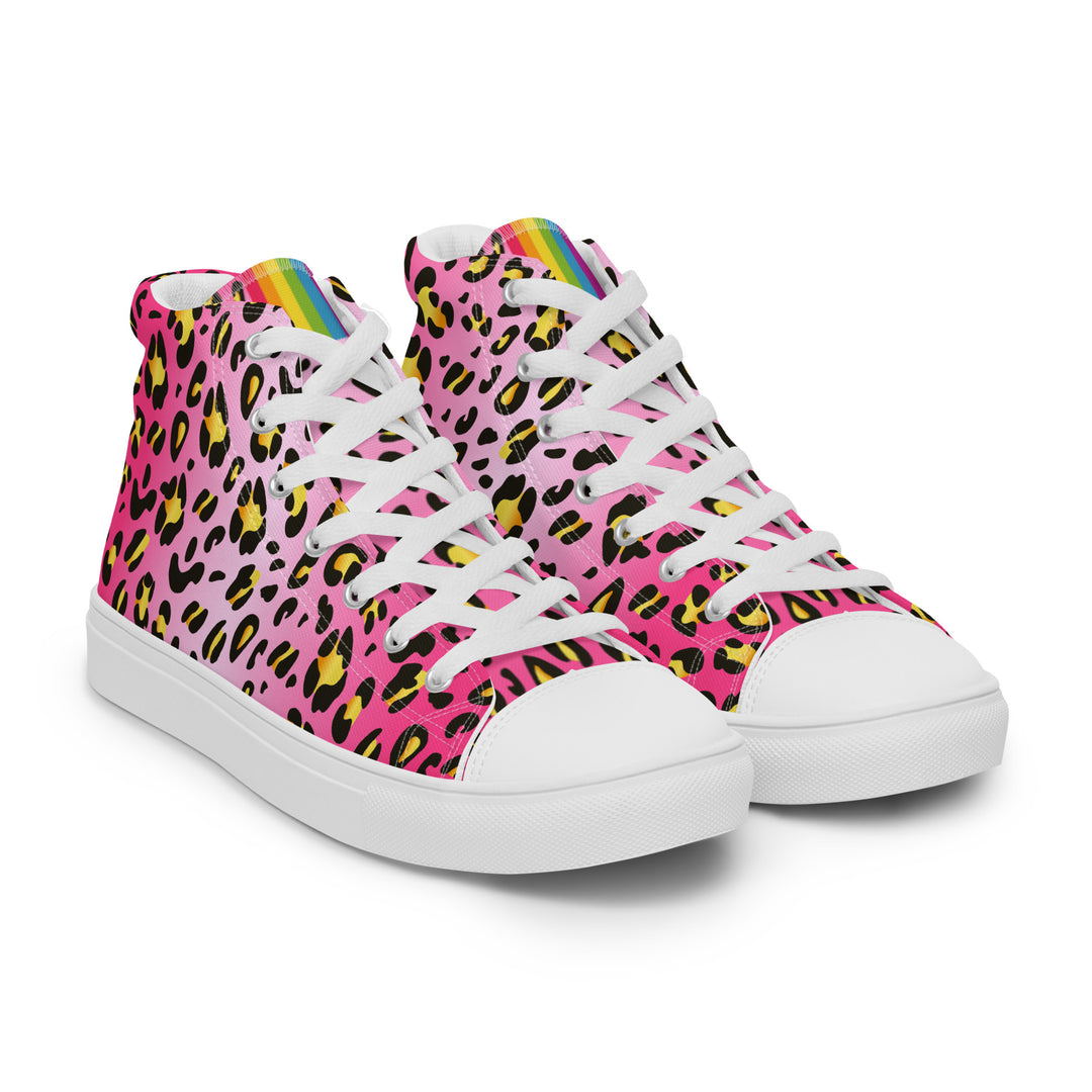 Pink Leopard With Rainbow Pride Flash Hi Tops Trainers (male sizes) High Tops The Rainbow Stores