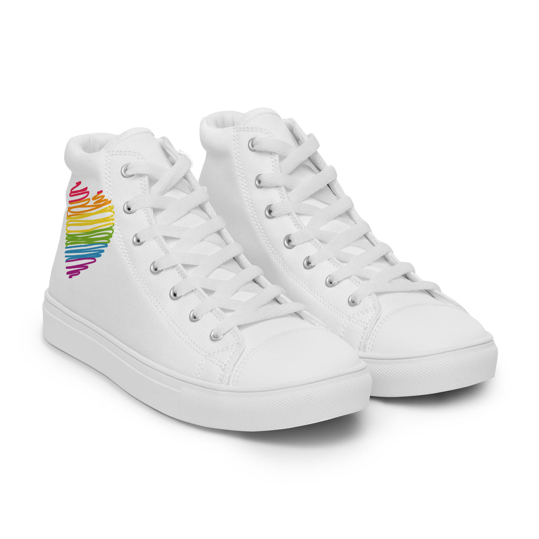 Rainbow Scribble Heart White High Top Trainers (male sizes) High Tops The Rainbow Stores