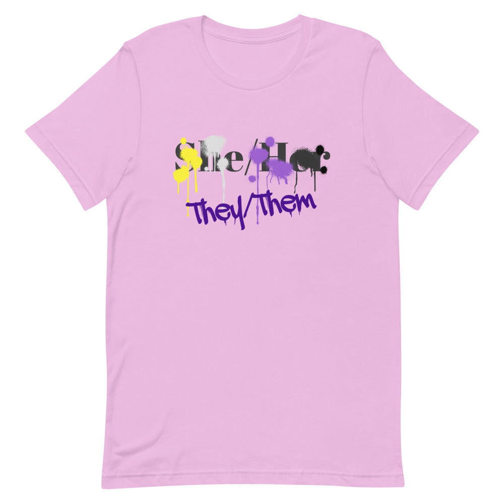 Non-Binary (They/Them Not She/Her) Splash T-shirt T-shirts The Rainbow Stores