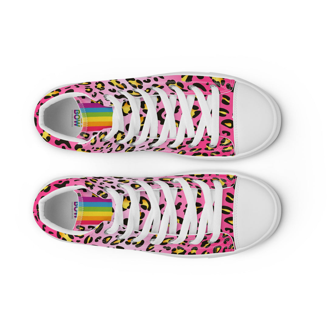 Pink Leopard With Rainbow Pride Flash Hi Top Trainers (female sizes) High Tops The Rainbow Stores