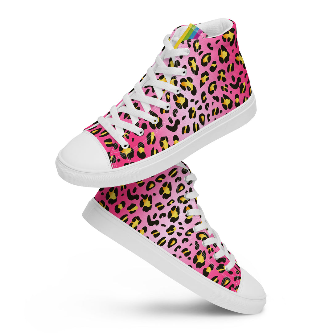 Pink Leopard With Rainbow Pride Flash Hi Top Trainers (female sizes) High Tops The Rainbow Stores