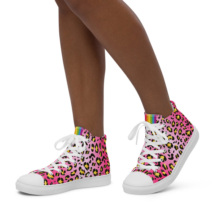 Pink Leopard With Rainbow Pride Flash Hi Top Trainers (female sizes) High Tops The Rainbow Stores