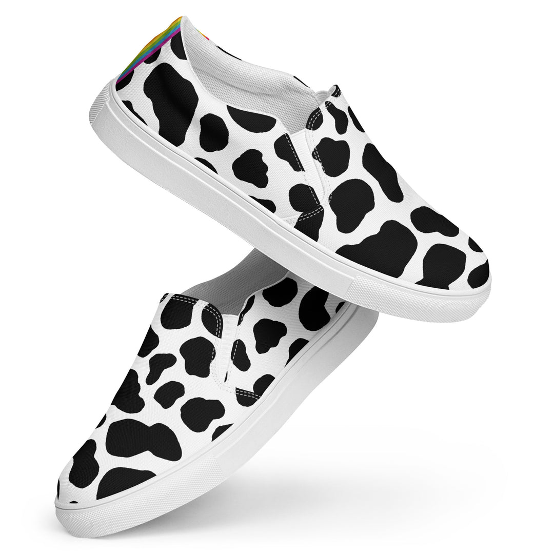 Rainbow Cow Print Slip-on Canvas Shoes (female sizes) Slip Ons The Rainbow Stores